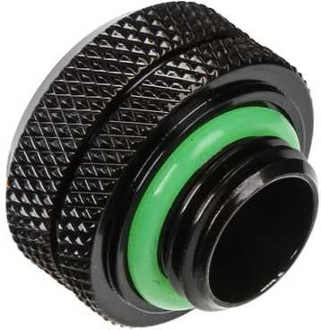 Bitspower daugiajungtis adapteris, jungiantis tiesų G1/4 colio vidinį sriegį su 14 mm išorinio skersmens kietu vamzdžiu – matinis juodas
