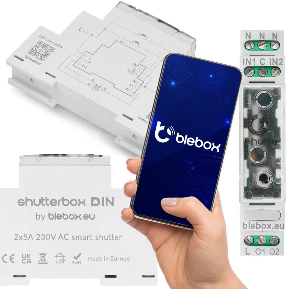 BleBox ShutterBox DIN - roletų valdiklis 230V WiFi - Android/iOS programėlė