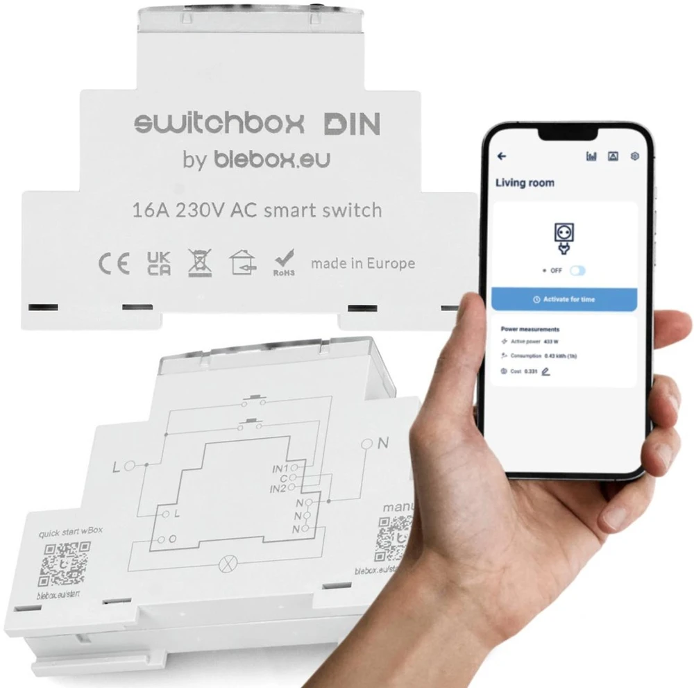 BleBox SwitchBox DIN - 230V WiFi relė - Android/iOS programėlė