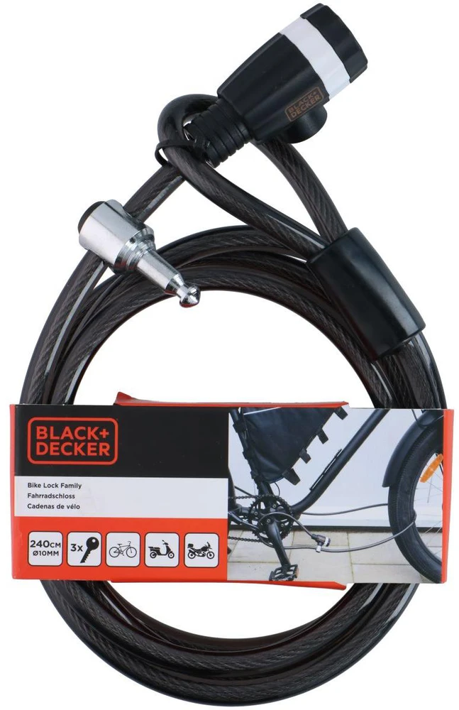 Black & Decker Dviračių užraktas su raktu 10x240 cm