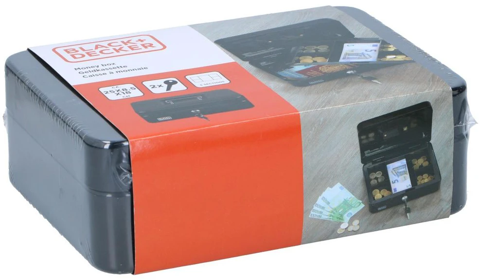 BLACK &amp; DECKER Juodo metalo dėžutė dokumentams ir pinigams