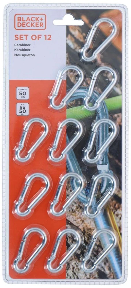 BLACK &amp; DECKER Plieno karabinas 12 vnt. juodas + DECKER