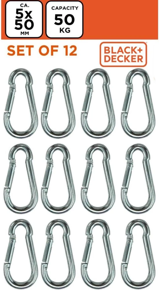 BLACK &amp; DECKER Plieno karabinas 12 vnt. juodas + DECKER