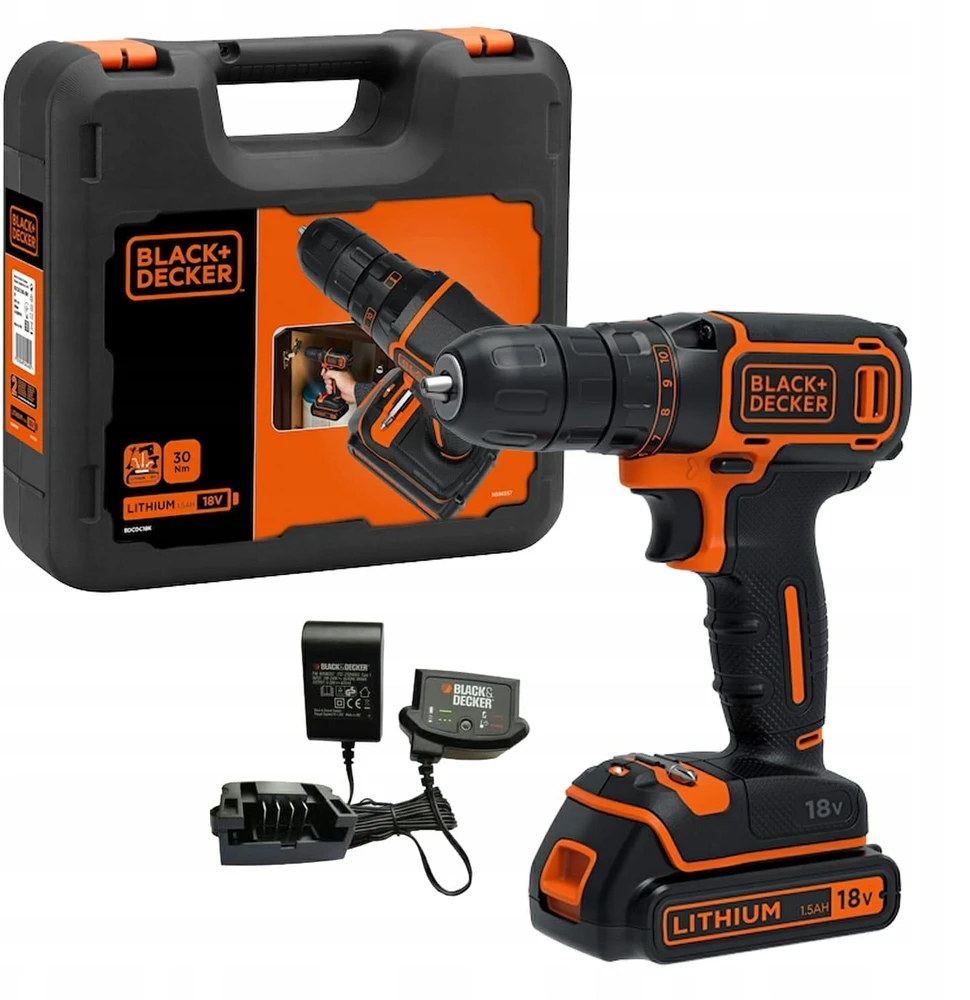Black & Decker Juodas & Decker Smūginis suktuvas-gręžtuvas Juodas & Decker BDCDC18K-QW; 18 V; 1x1,5 Ah akum.