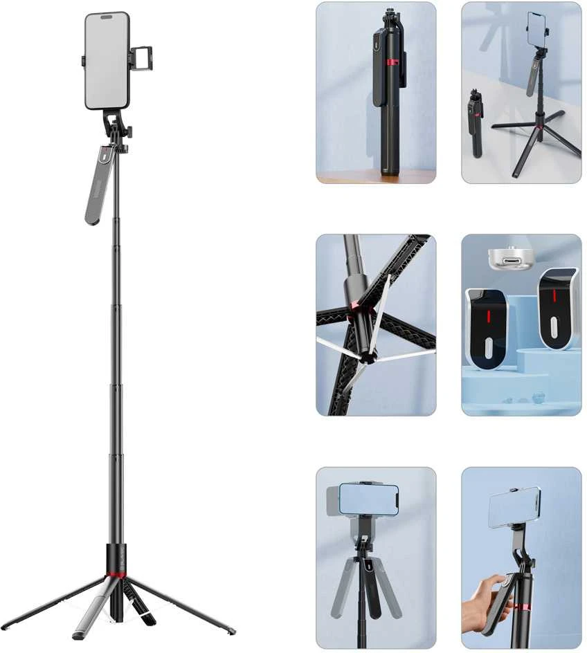 Blavec Asmenukių lazda Aliuminio Fusion P08 tripod + nuotoliniu valdymu + 1 lamp 2,2 metres (SSFP08-TR1LB22) juodos spalvos