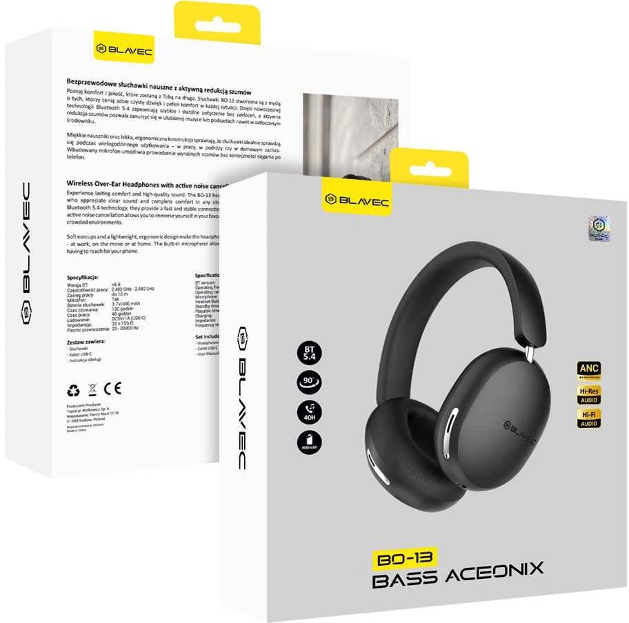Oem Blavec ausines Bluetooth BO-13 Bass Aceonix ANC (BO13-B) juodos spalvos