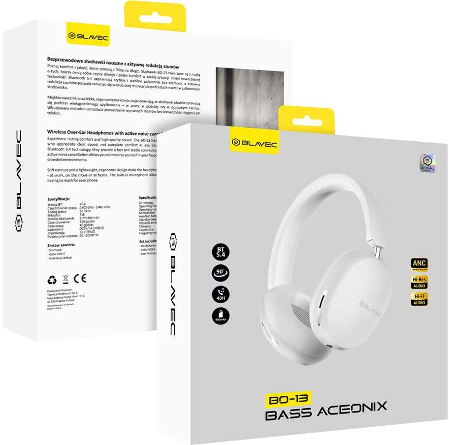 Oem Blavec ausines Bluetooth BO-13 Bass Aceonix ANC (BO13-W) baltos spalvos