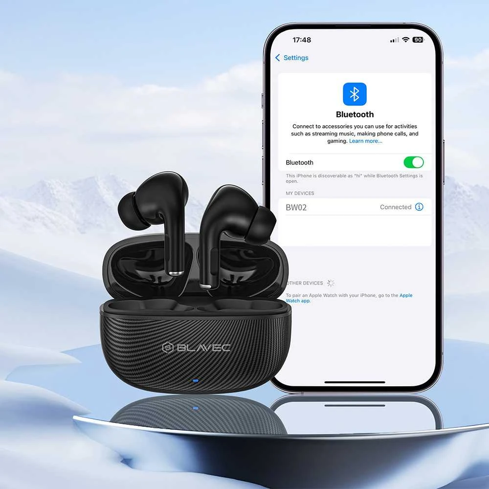 Blavec ausinės Bluetooth TWS BW-02 Carbon (BW02-B) juodos spalvos