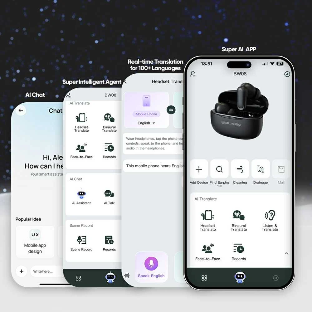 Blavec ausinės Bluetooth TWS BW-08 Speak AI (BW08SA-W) baltos spalvos