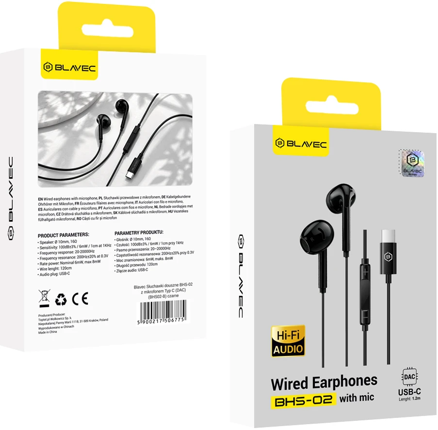 Blavec ausinės to ear BHS-02 su mikrofonu Type C (DAC) (BHS02-B) juodos spalvos