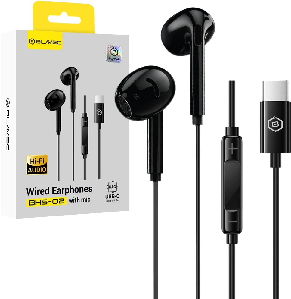 Blavec ausinės to ear BHS-02 su mikrofonu Type C (DAC) (BHS02-B) juodos spalvos