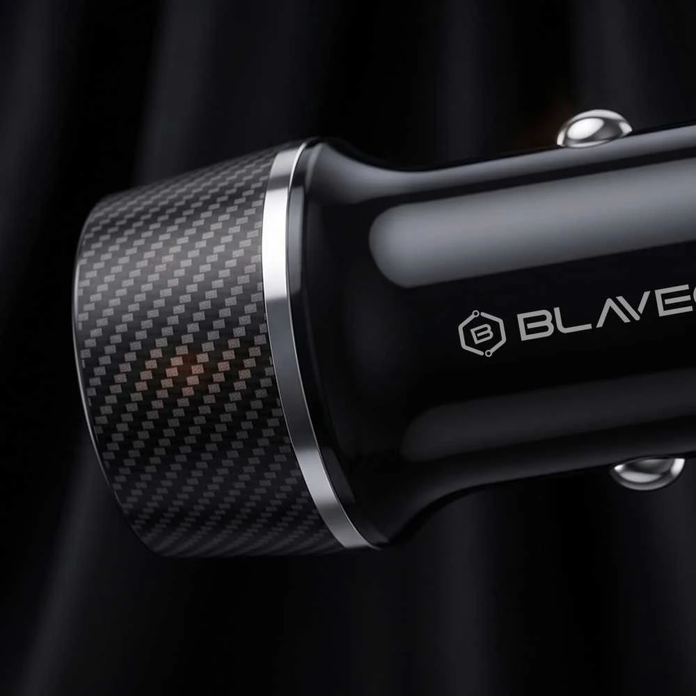 Blavec autmobilinis įkroviklis BS-03B-C Carbon – USB + Typ C – QC 3.0 18W PD 30W su kablem Typ C na Typ C (CCBS03BC-UCB) juodos spalvos
