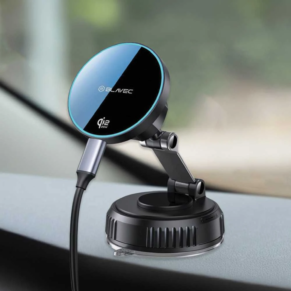 Blavec automibilinis laikiklis su belaidžiu įkrovimu BHC-02 Qi2.2 25W (BHC02-QI2PMWIB) juodos spalvos