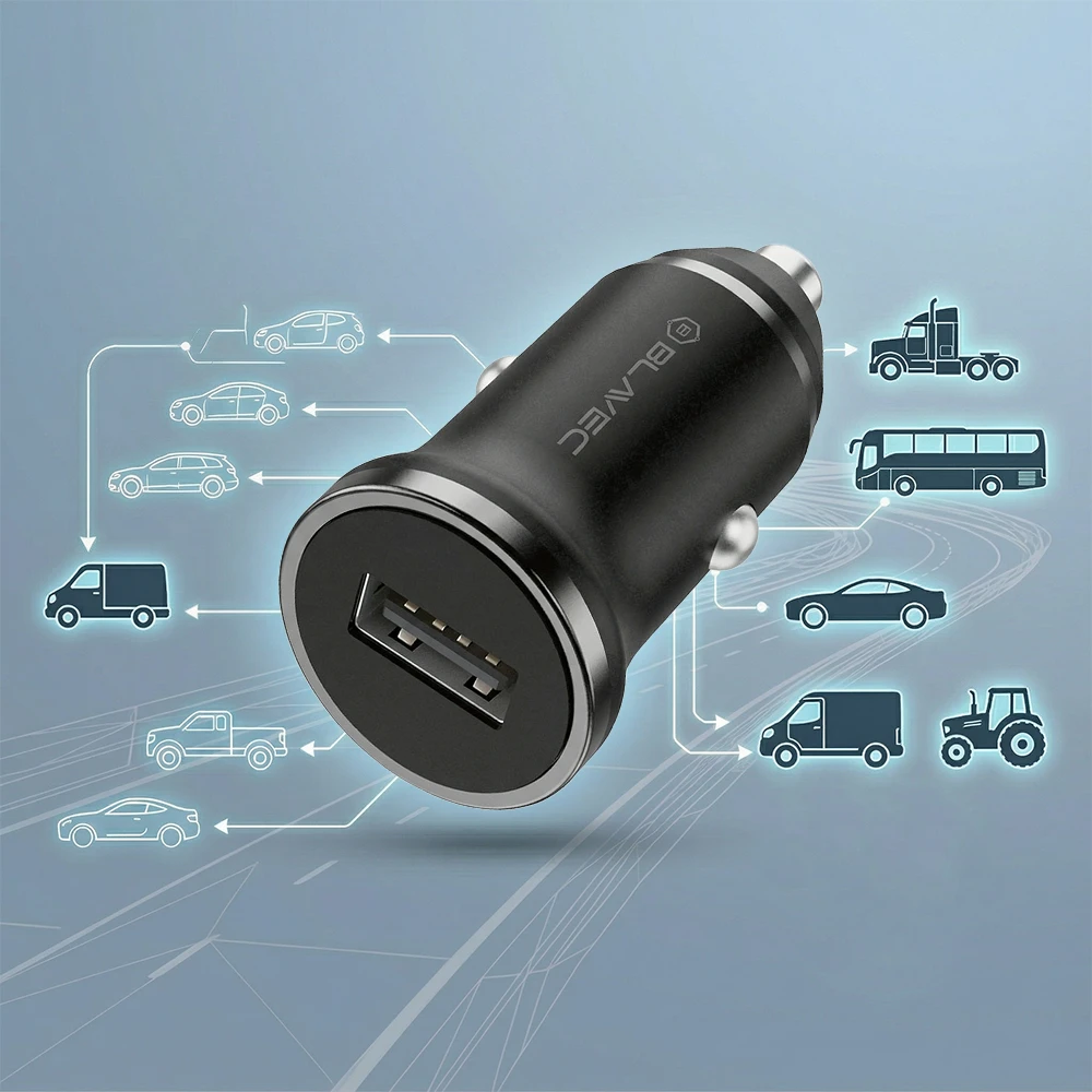 Blavec Automobilinis įkroviklis BS-01A-C Road – USB – QC 3.0 18W su USB į Type C kabeliu (CCBS01ACR-UB) juodos spalvos