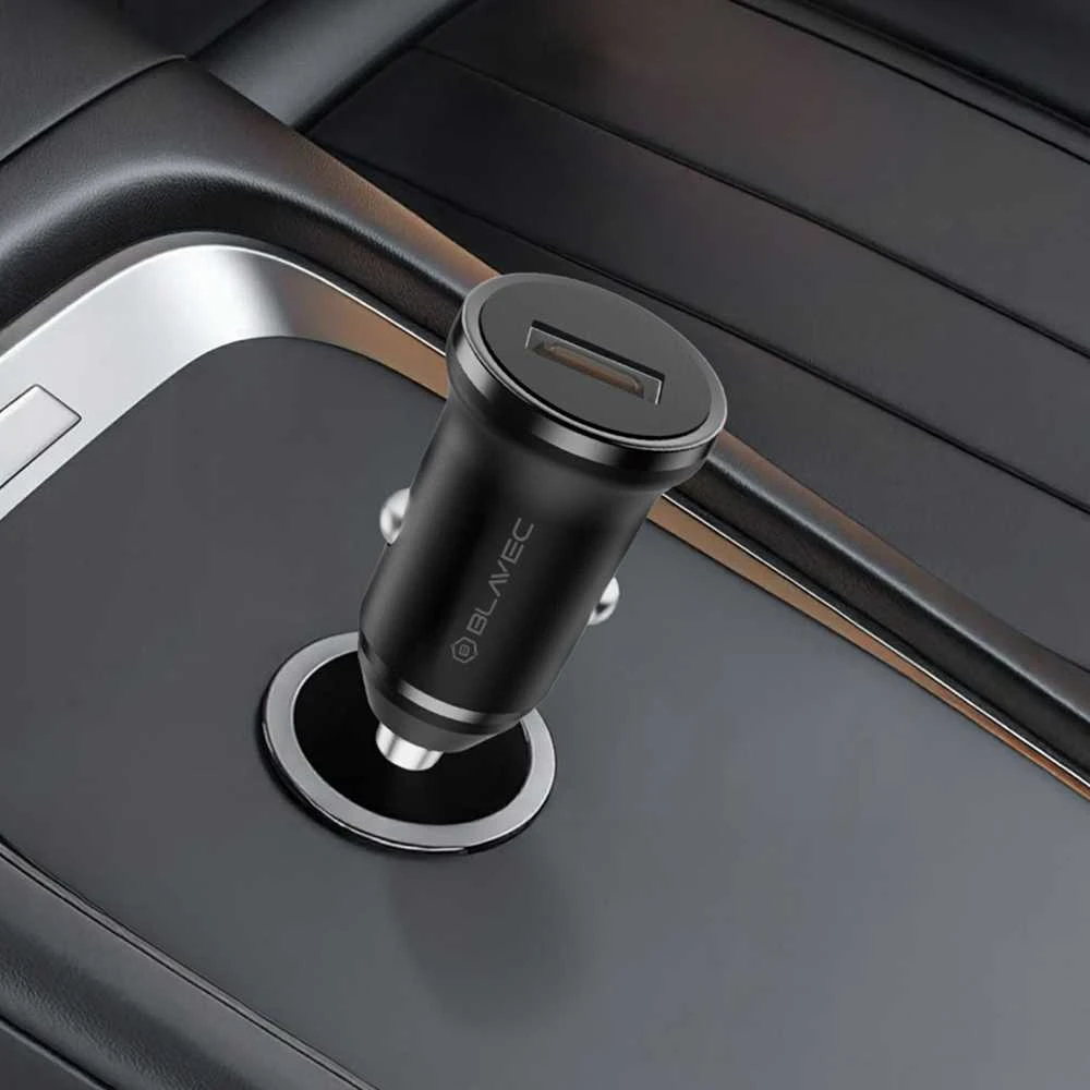Blavec Automobilinis įkroviklis BS-01A-C Road – USB – QC 3.0 18W su USB į Type C kabeliu (CCBS01ACR-UB) juodos spalvos