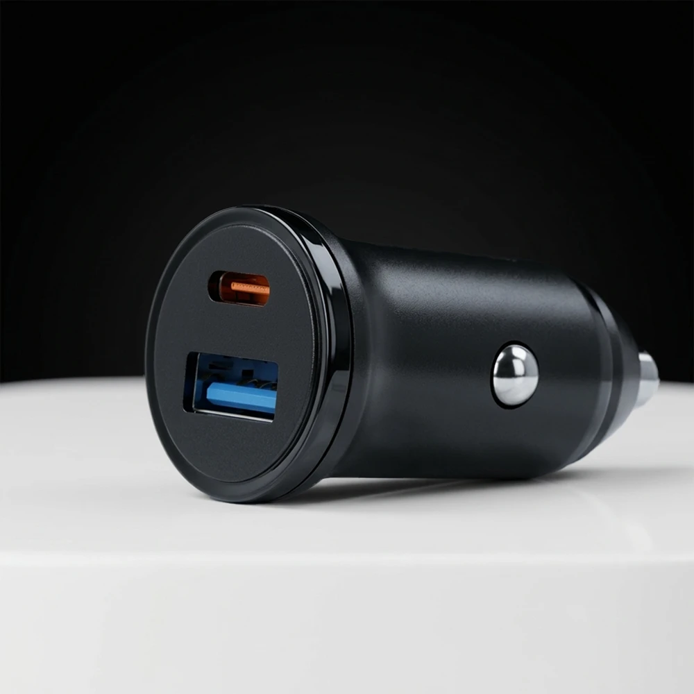 Blavec Automobilinis įkroviklis BS-01B-C Road – USB + Type C – QC 3.0 18W PD 20W su Type C į Type C kabeliu (CCBS01BCR-UCB) juodos spalvos