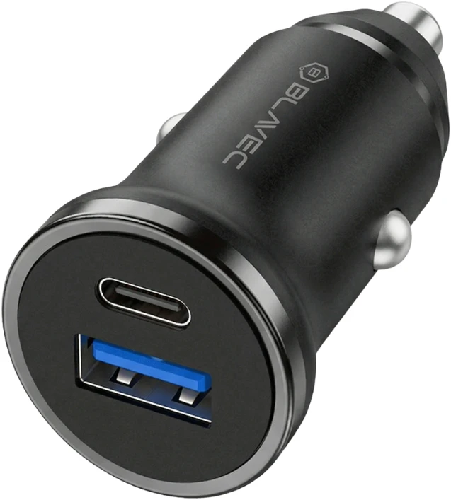 Blavec Automobilinis įkroviklis BS-01B-C Road – USB + Type C – QC 3.0 18W PD 20W su Type C į Type C kabeliu (CCBS01BCR-UCB) juodos spalvos