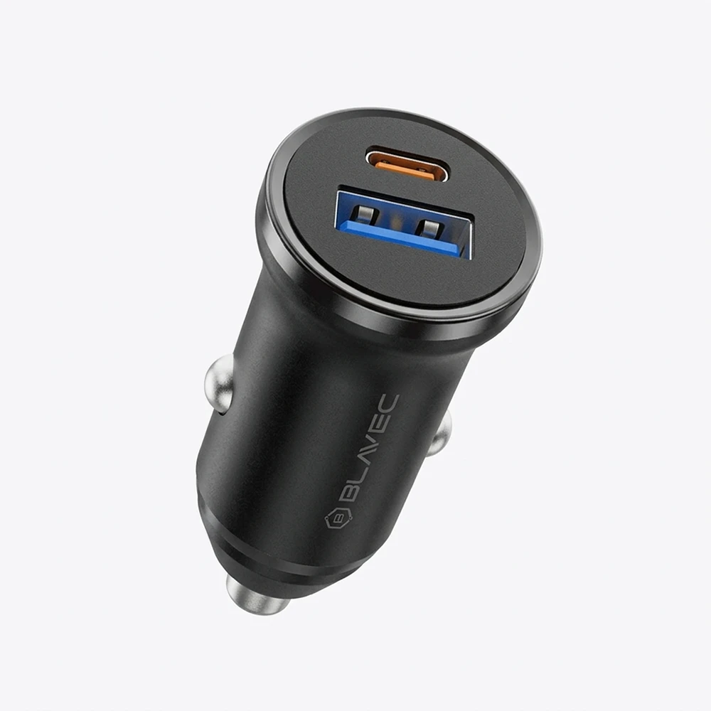 Blavec Automobilinis įkroviklis BS-01B-C Road – USB + Type C – QC 3.0 18W PD 20W su Type C į Type C kabeliu (CCBS01BCR-UCB) juodos spalvos