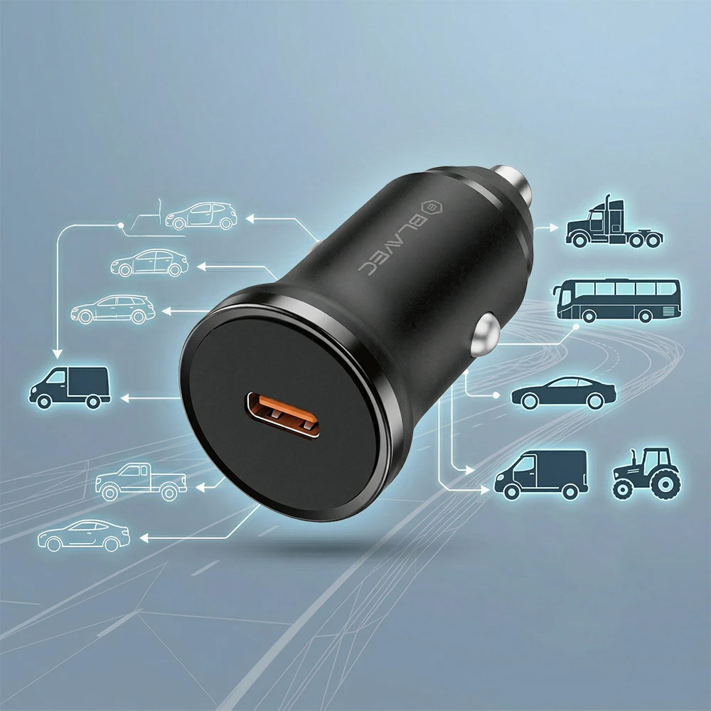 Blavec Automobilinis įkroviklis BS-01C-C Road – Type C – PD 20W su Type C į Type C kabeliu (CCBS01CCR-CB) juodos spalvos