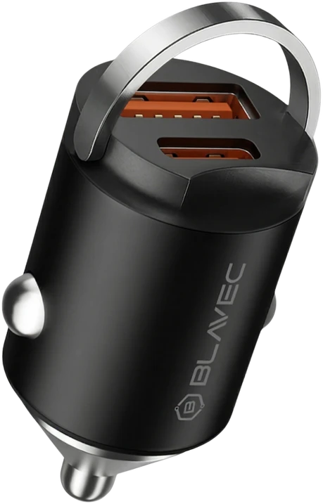 Blavec automobilinis įkroviklis BS-02B Aero – USB + Type C – QC 3.0 18W PD 30W (CCBS02BA-UCB) juodos spalvos
