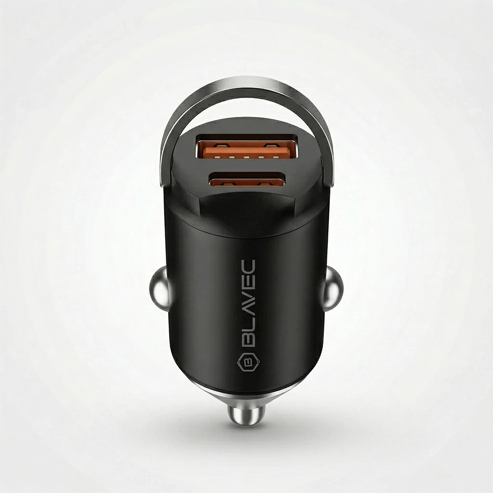 Blavec automobilinis įkroviklis BS-02B Aero – USB + Type C – QC 3.0 18W PD 30W (CCBS02BA-UCB) juodos spalvos