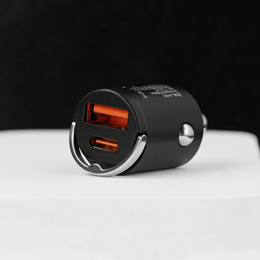 Blavec automobilinis įkroviklis BS-02B Aero – USB + Type C – QC 3.0 18W PD 30W (CCBS02BA-UCB) juodos spalvos