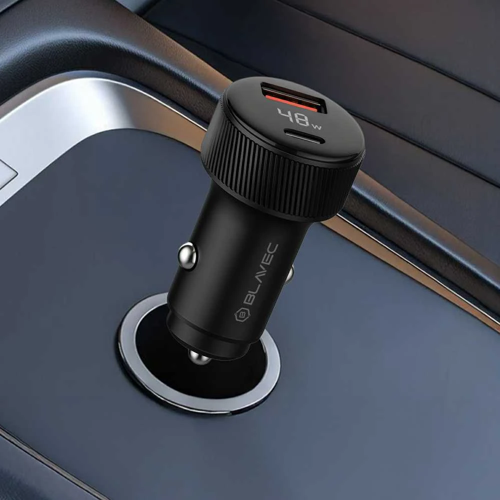 Blavec Automobilinis įkroviklis BS-04B-C Volt – USB + Type C – QC 3.0 18W PD 30W su Type C į Type C kabeliu (CCBS04BCV-UCB) juodos spalvos