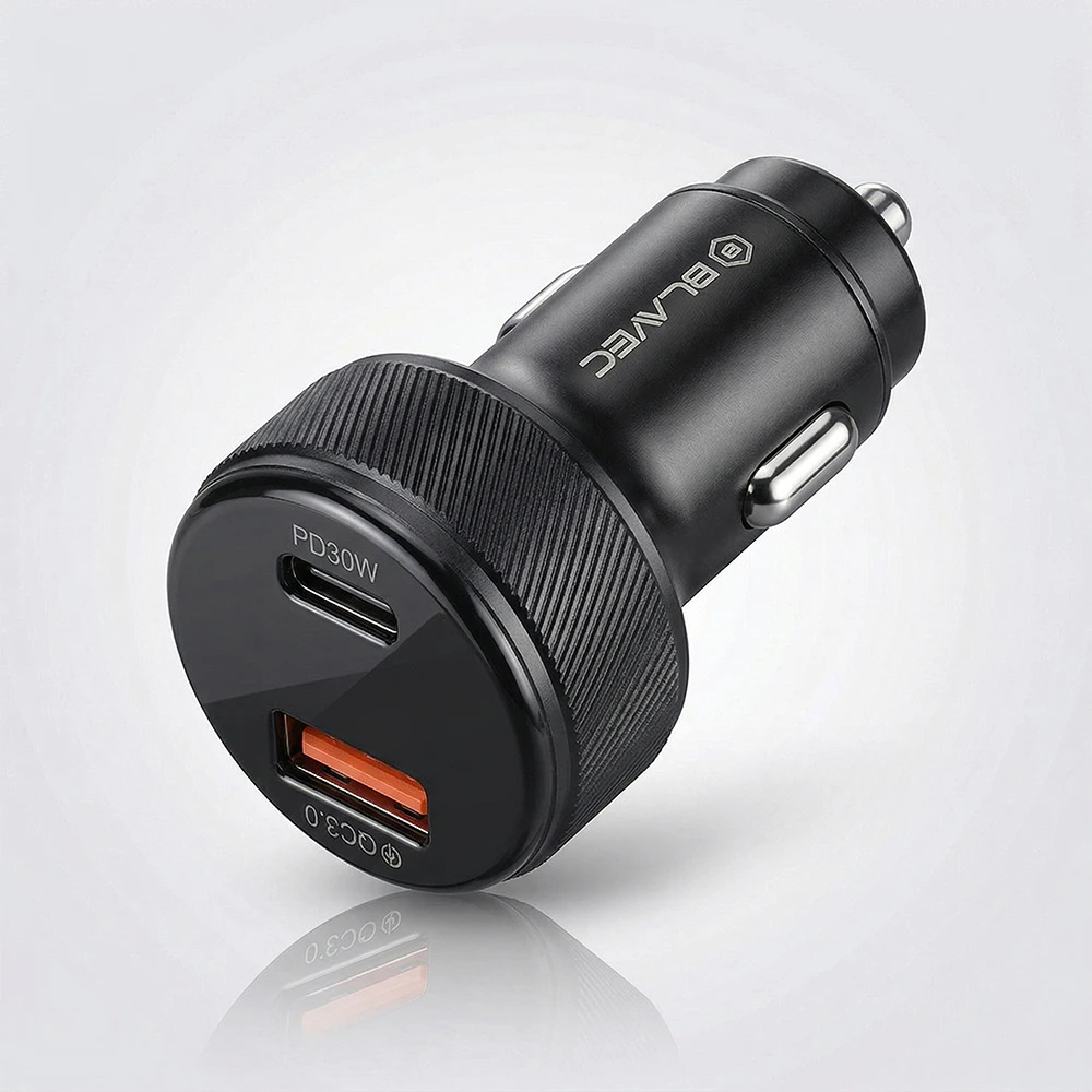 Blavec Automobilinis įkroviklis BS-04B-C Volt – USB + Type C – QC 3.0 18W PD 30W su Type C į Type C kabeliu (CCBS04BCV-UCB) juodos spalvos