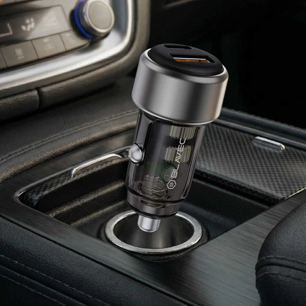 Blavec Automobilinis įkroviklis BS-05B-C Nitro – USB + Type C – QC 3.0 18W PD 65W su Type C į Type C kabeliu (CCBS05BCN-UCB) juodos spalvos