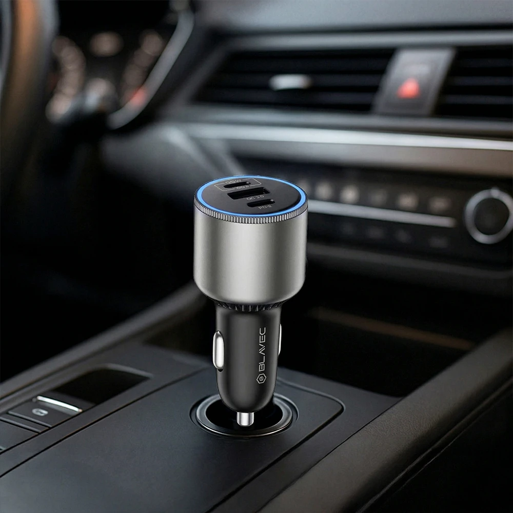 Blavec Automobilinis įkroviklis BS-06D-C Trip – USB + 2xType C – QC 3.0 18W PD 65W su Type C į Type C (CCBS06DCQ-U2CB) juodos spalvos