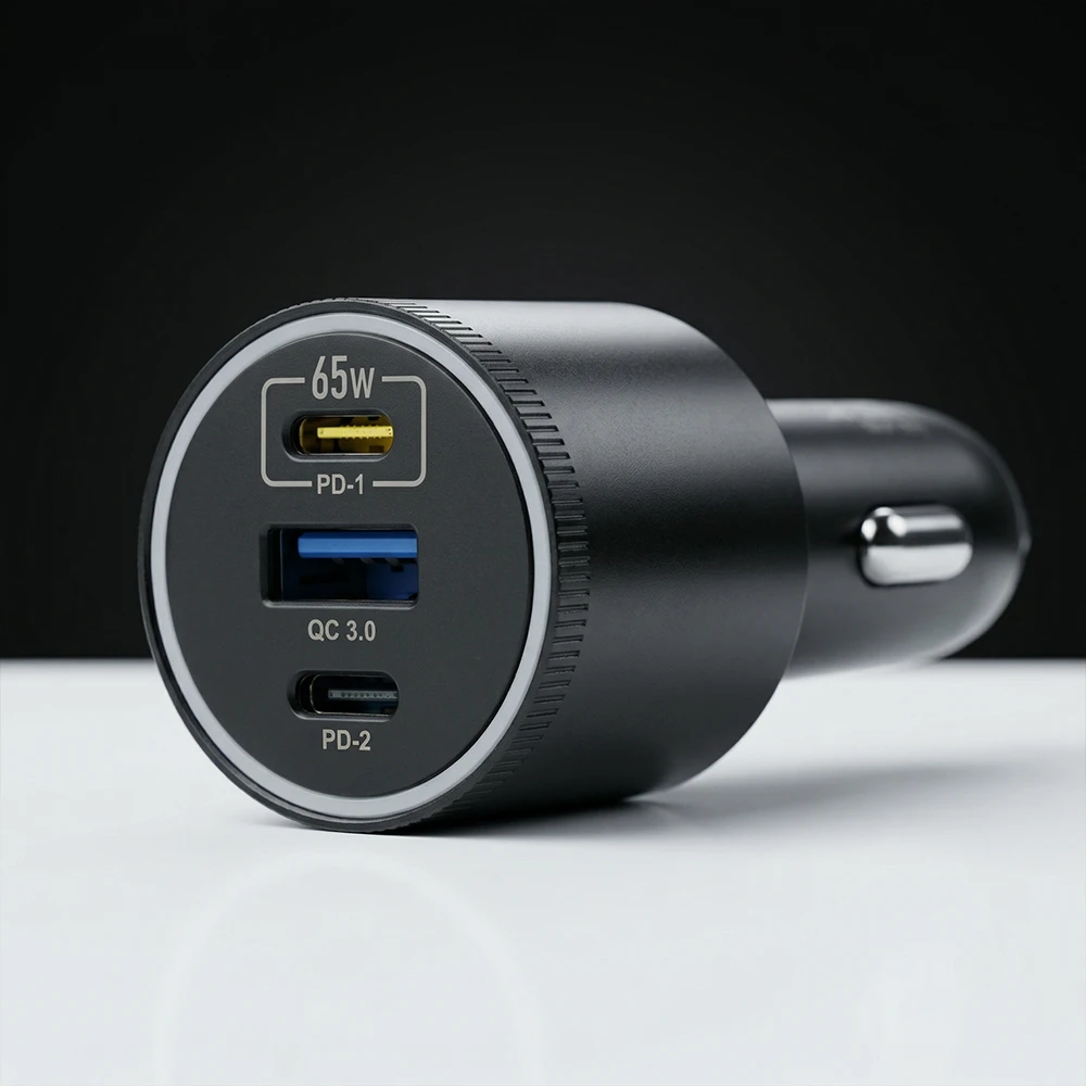 Blavec Automobilinis įkroviklis BS-06D-C Trip – USB + 2xType C – QC 3.0 18W PD 65W su Type C į Type C (CCBS06DCQ-U2CB) juodos spalvos