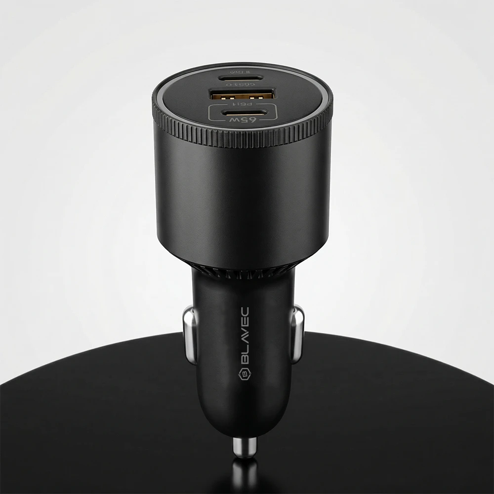 Blavec Automobilinis įkroviklis BS-06D-C Trip – USB + 2xType C – QC 3.0 18W PD 65W su Type C į Type C (CCBS06DCQ-U2CB) juodos spalvos