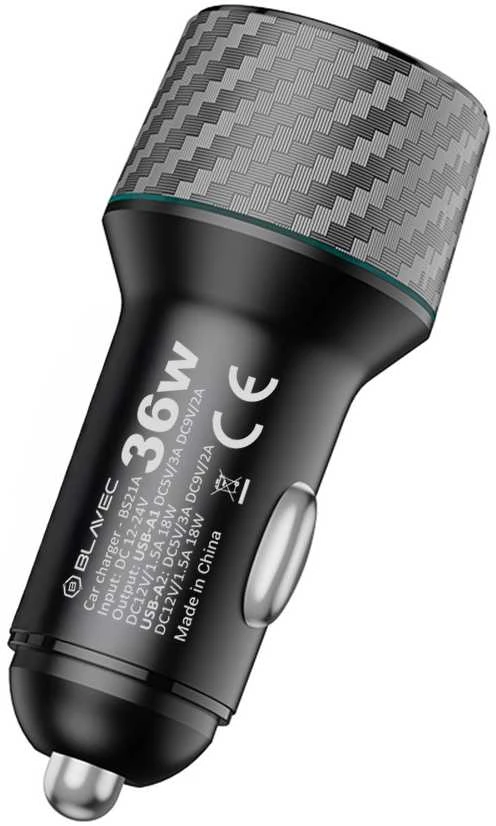 Oem Blavec Automobilinis įkroviklis BS-21A Carbon – 2xUSB – QC 3.0 36W 3A (CCBS21AC-2UB36) juodas