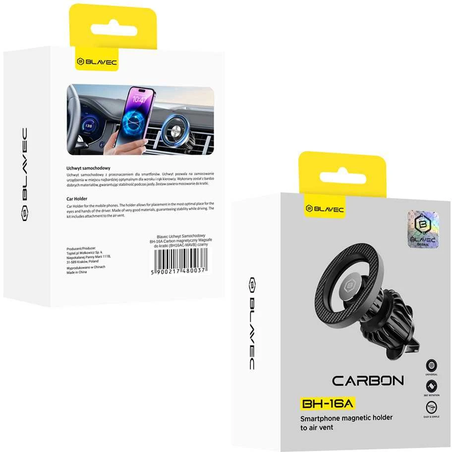 Blavec automobilinis laikiklis BH-16A Carbon magnetinis Magsafe (BH16AC-MAVB) juodos spalvos