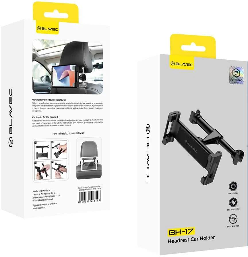 Blavec automobilinis laikiklis BH-17 to headrest (BH17-HRB) juodos spalvos