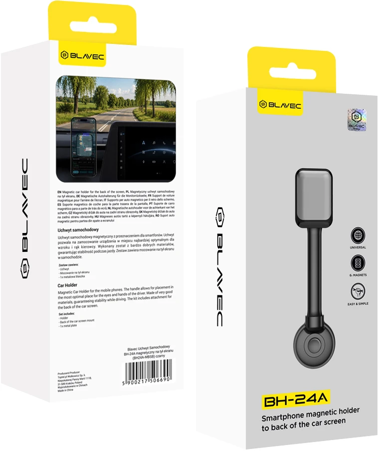 Blavec magnetinis automobilinis laikiklis BH-24A ekrano nugarėlei / prietaisų skydeliui (BH24A-MBSB) juodas