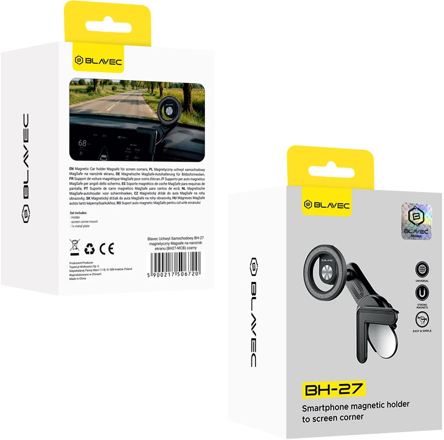 Blavec magnetinis automobilinis laikiklis BH-27 Magsafe ekrano kampui (BH27-MCB) juodas
