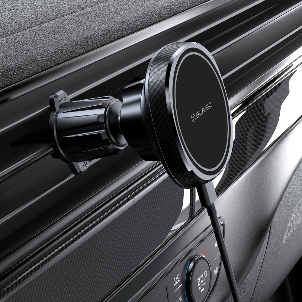 Blavec automobilinis telefono laikiklis BHC-06B 15W magnetinis su belaidžiu įkrovimu ir aktyviu aušinimu (BHC06B-MAVIB) juodos spalvos