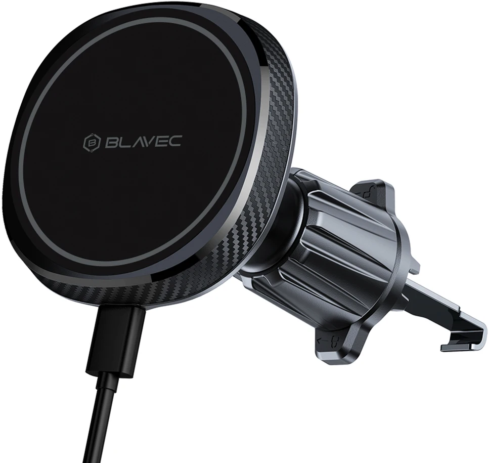 Blavec automobilinis telefono laikiklis BHC-06B 15W magnetinis su belaidžiu įkrovimu ir aktyviu aušinimu (BHC06B-MAVIB) juodos spalvos