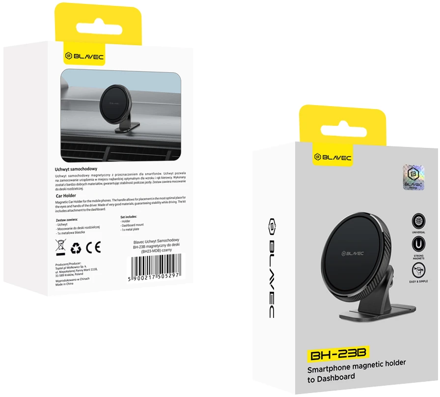 Blavec automobilinis telefono laikiklis BH-23B magnetinis (BH23-MDB) juodos spalvos