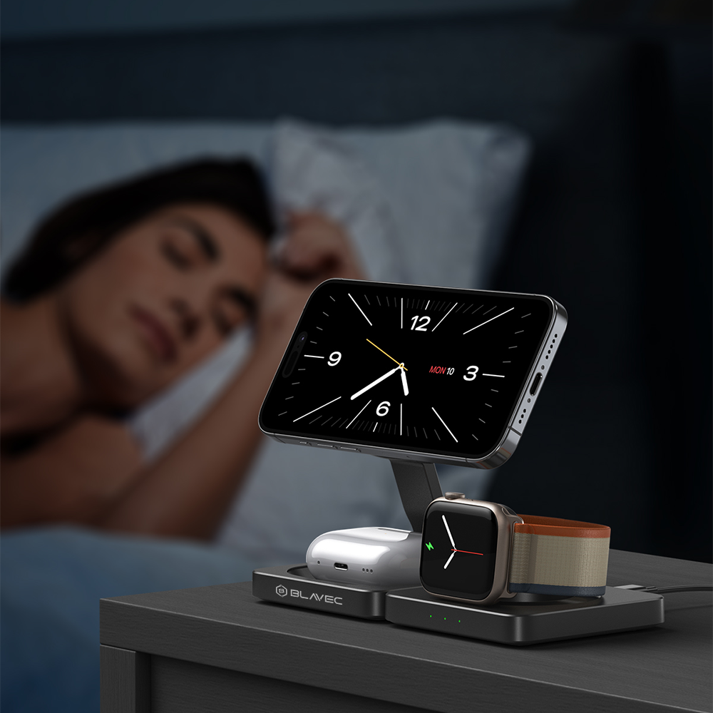 Blavec belaidis įkroviklis BQI-02 Qi 15W magnetic Magsafe 3 in 1 (BQI02-QIMB) juodos spalvos