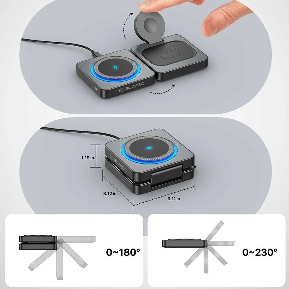 Blavec belaidis įkroviklis BQI-04 Qi 15W magnetic Magsafe 3 in 1 UniCharge (BQI04-QIMB) juodos spalvos