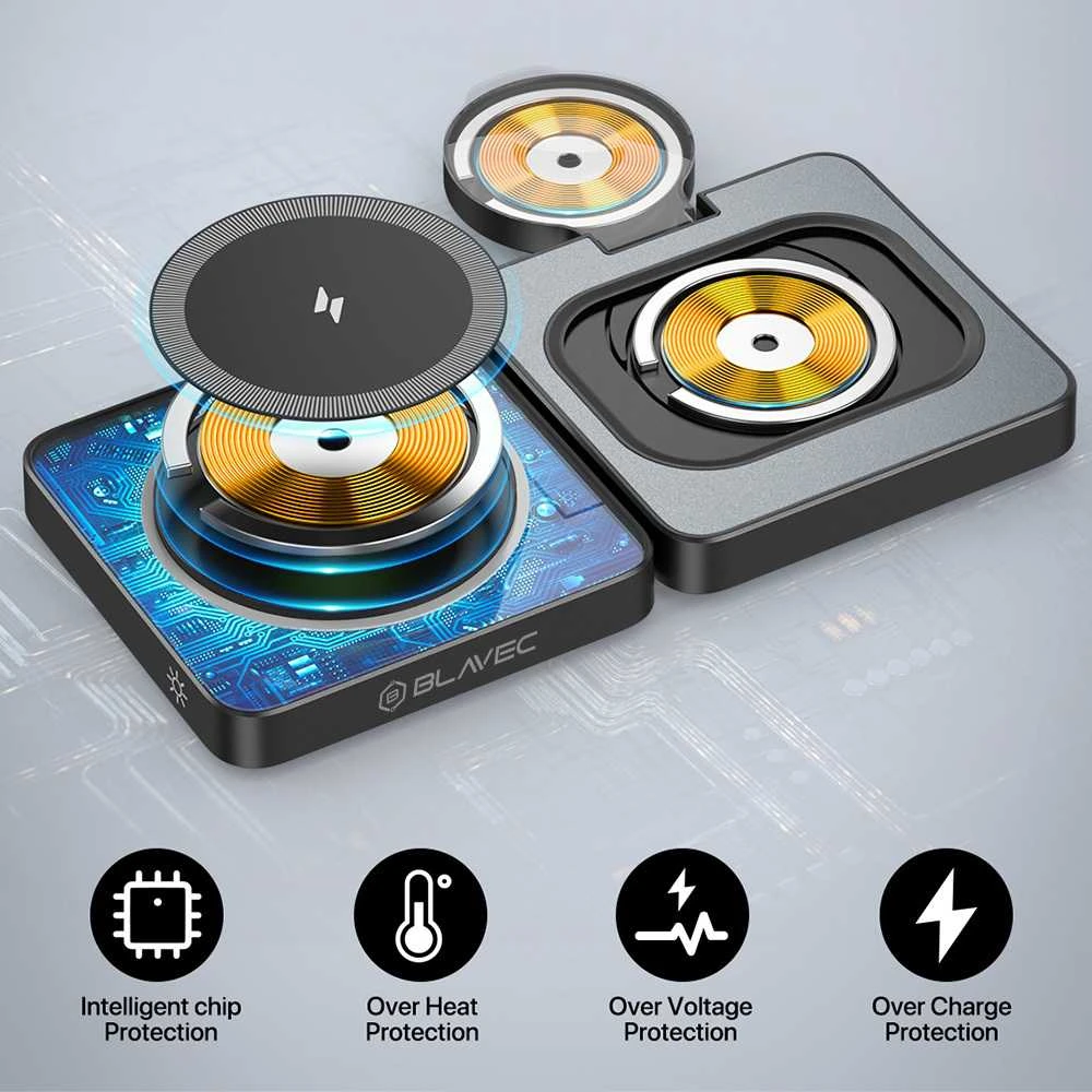 Blavec belaidis įkroviklis BQI-04 Qi 15W magnetic Magsafe 3 in 1 UniCharge (BQI04-QIMB) juodos spalvos