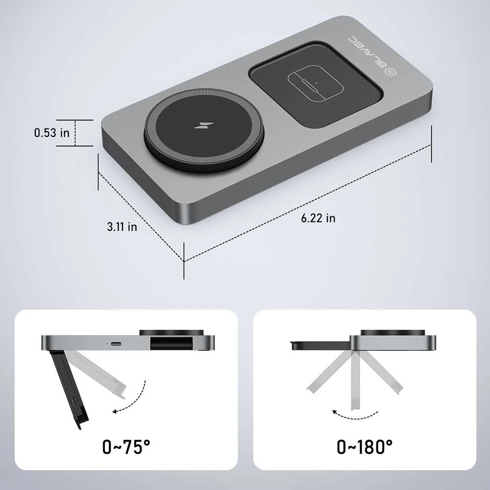 Blavec belaidis įkroviklis BQI-05 Qi 15W magnetic Magsafe 3 in 1 UniCharge (BQI05-QIMS) sidabro spalvos