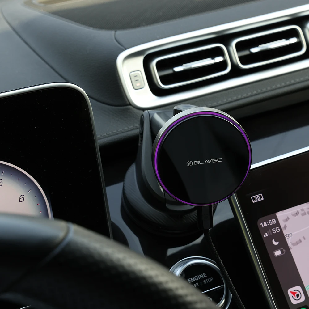 Blavec automobilio laikiklis BHC-01A 15W magnetinis su belaidžiu įkrovimu, tvirtinamas prie priekinio stiklo ir prietaisų skydelio (BHC01A-MWIB) juodos spalvos