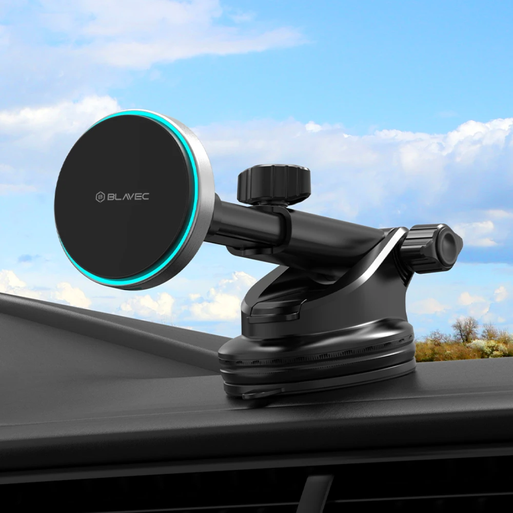 Blavec automobilio laikiklis BHC-01A 15W magnetinis su belaidžiu įkrovimu, tvirtinamas prie priekinio stiklo ir prietaisų skydelio (BHC01A-MWIB) juodos spalvos