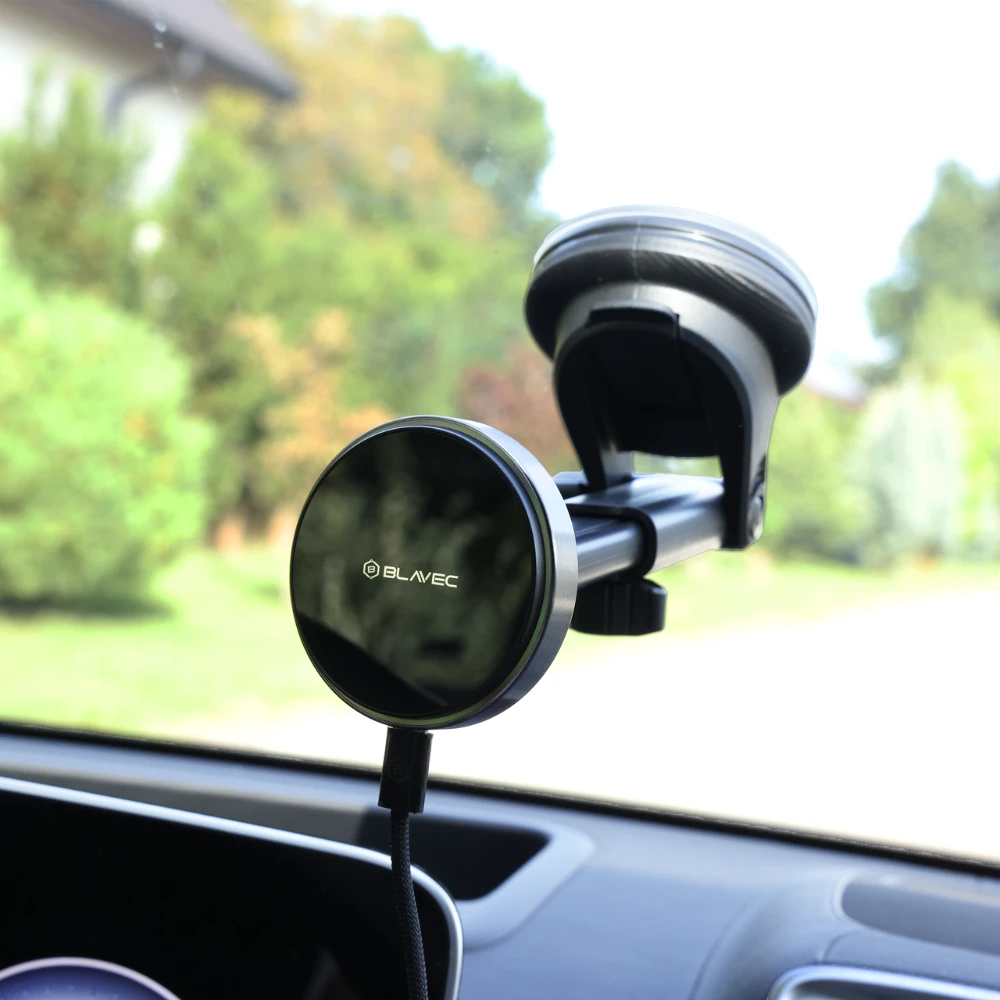 Blavec automobilio laikiklis BHC-01A 15W magnetinis su belaidžiu įkrovimu, tvirtinamas prie priekinio stiklo ir prietaisų skydelio (BHC01A-MWIB) juodos spalvos