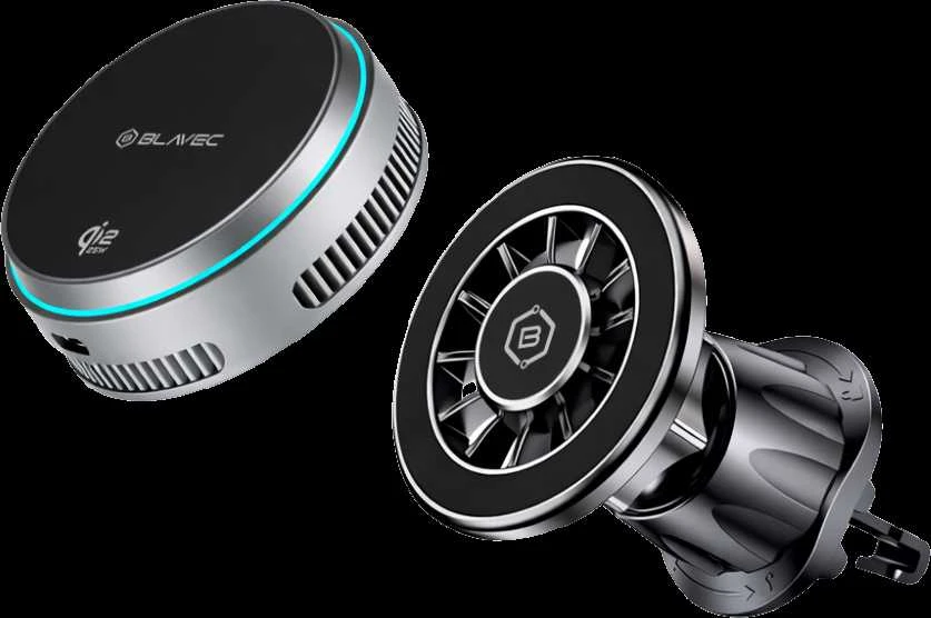 Blavec automobilio laikiklis BHC-05 Qi2.2 25W magnetiniu būdu nuimamas su indukciniu įkrovimu ir aktyviu vėsinimu oro išleidimo angoje (BHC05-MWIB) juodas