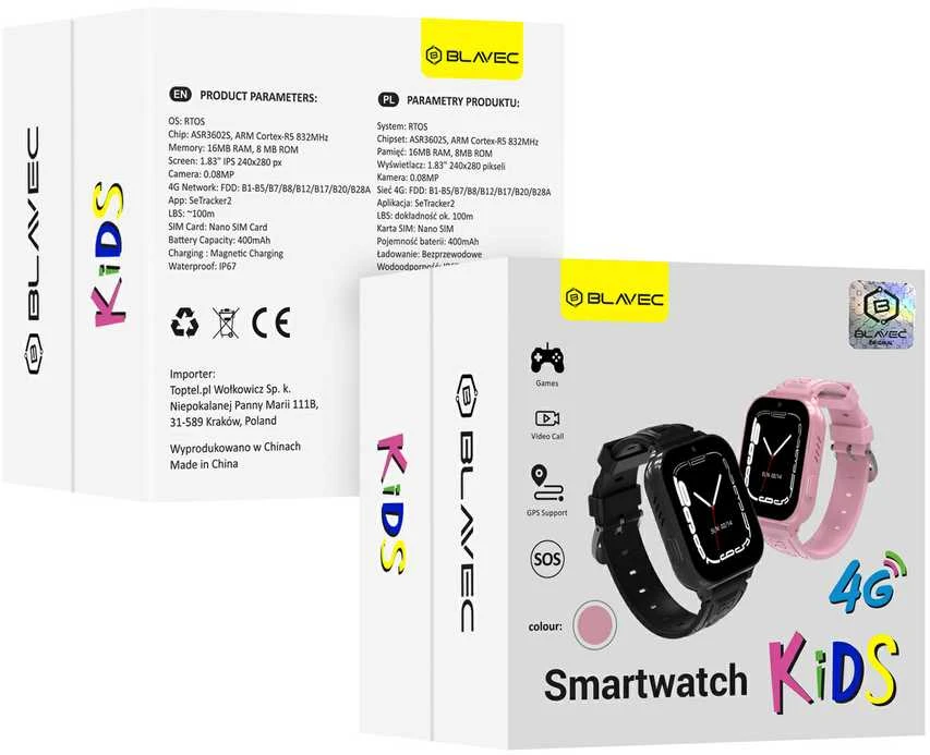 Blavec Išmanusis laikrodis K02 Kids GPS / 4G / SOS (SWK02-P) rožinės spalvos