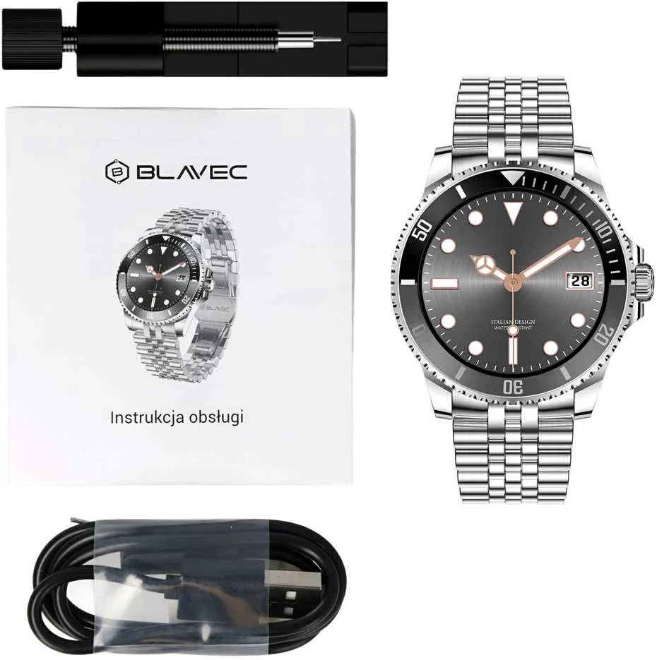 Blavec išmanusis laikrodis M-02 Business AMOLED Full Touch Voice Call (SWM02-S) sidabro spalvos